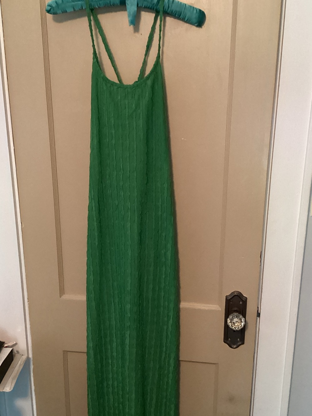 Green Maxi Slip Dress with Braided Straps